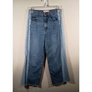 Patchwork Stradivarius Womens Two Tone Medium Wash Wide Leg Mom Jeans Size 40 8